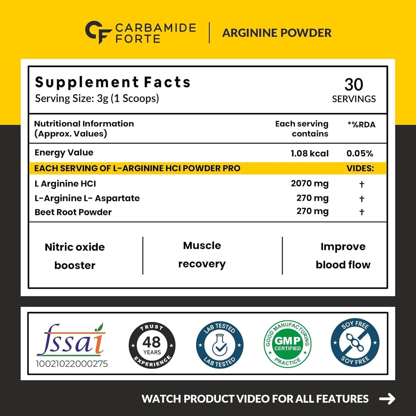 Carbamide Forte L-arginine powder, 30 servings, Mango