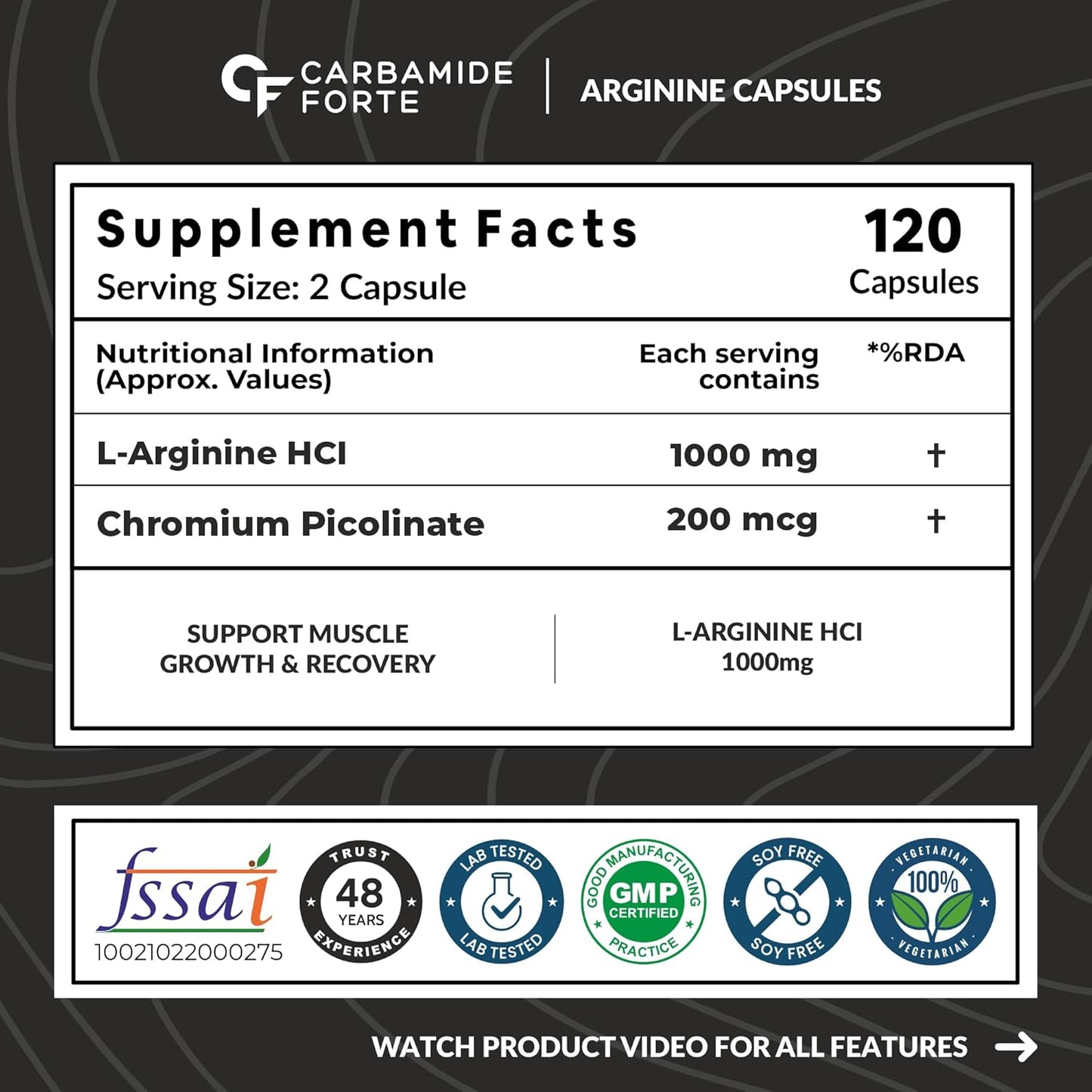 Carbamide Forte L-arginine HCl 1000mg, 120 capsules