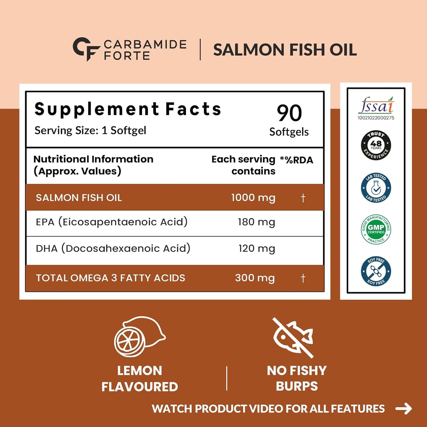 Carbamide Forte Salmon Fish Oil Omega3, 1000mg, 90 softgels