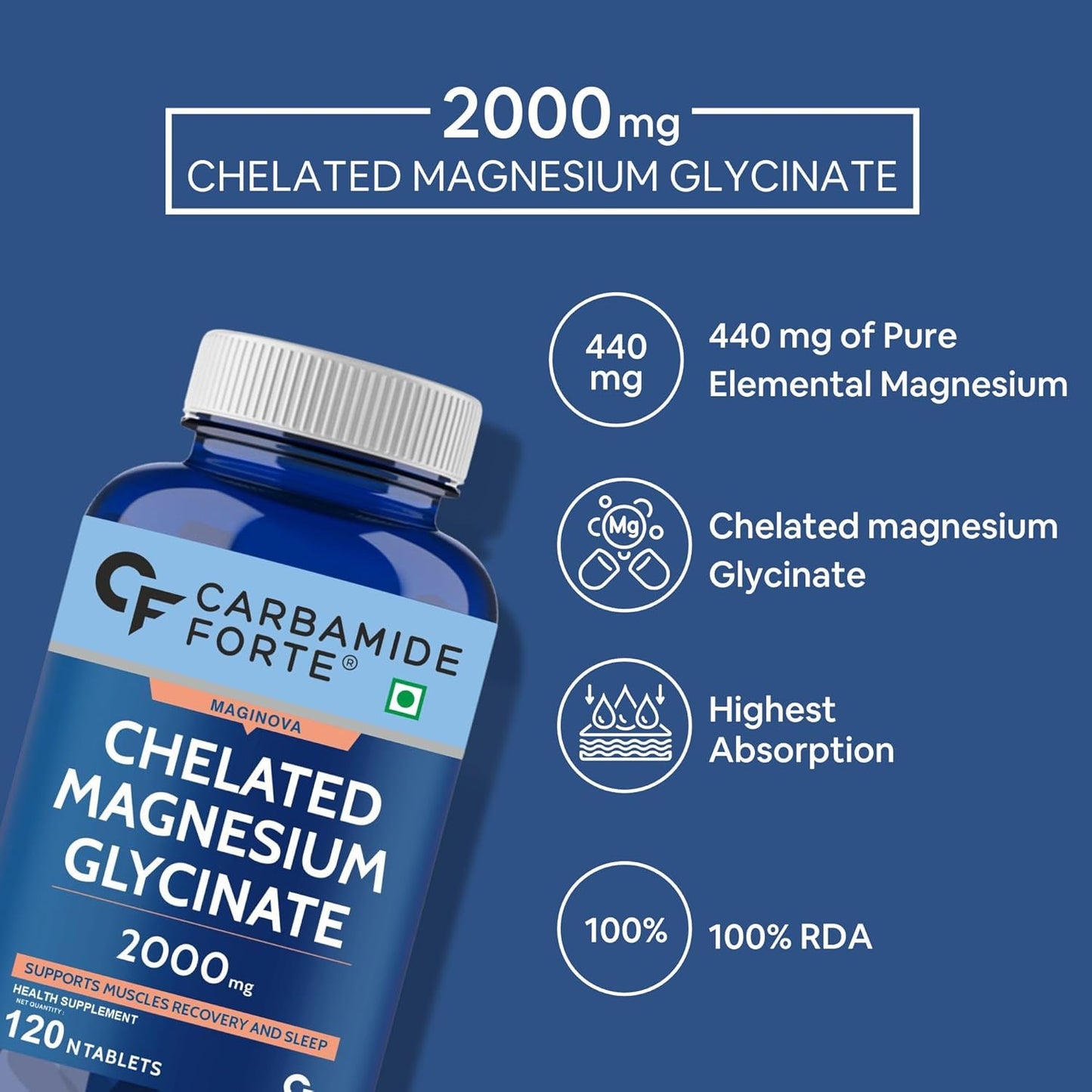 Carbamide Forte Chelated Magnesium Glycinate 2000mg, 120 tablets