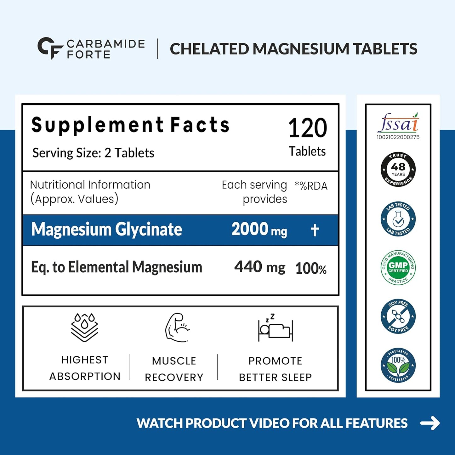 Carbamide Forte Chelated Magnesium Glycinate 2000mg, 120 tablets