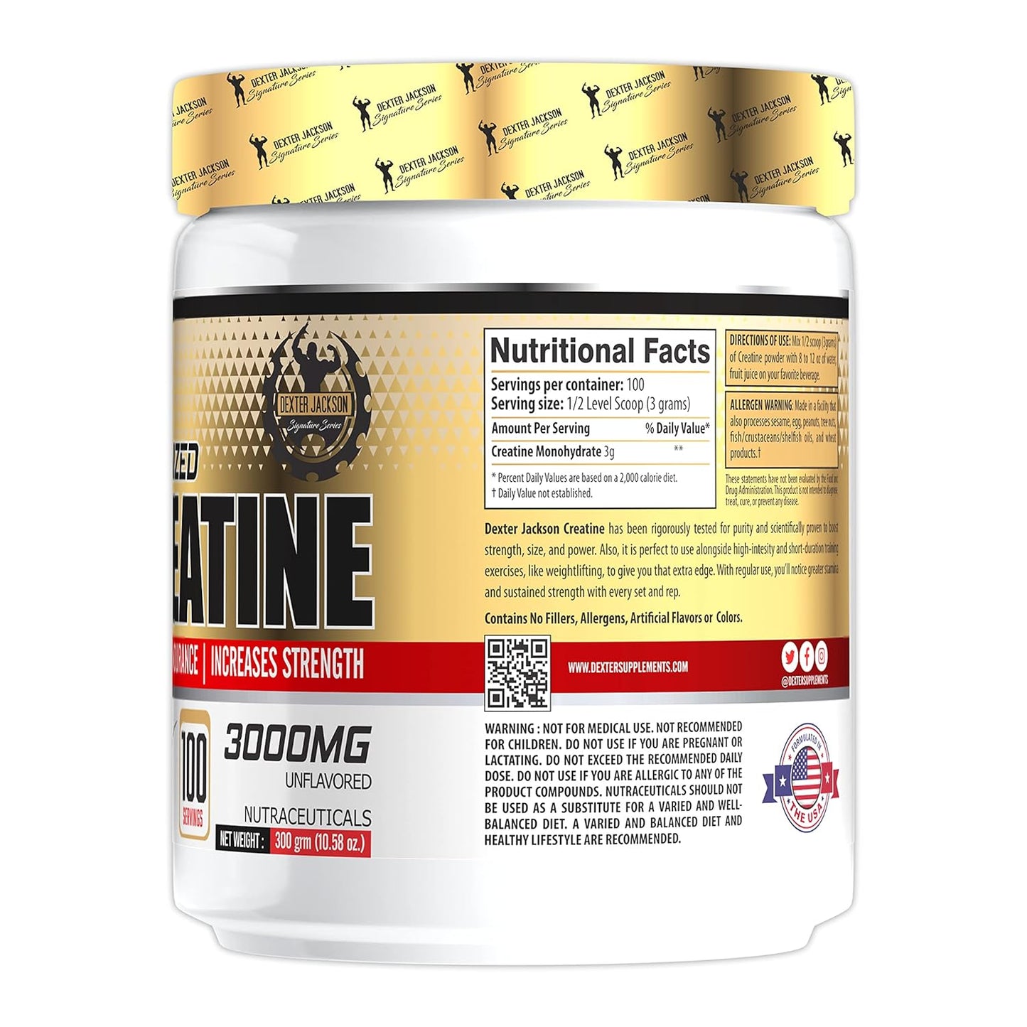 Dexter Jackson Micronized Creatine, 300gm, 100 servings