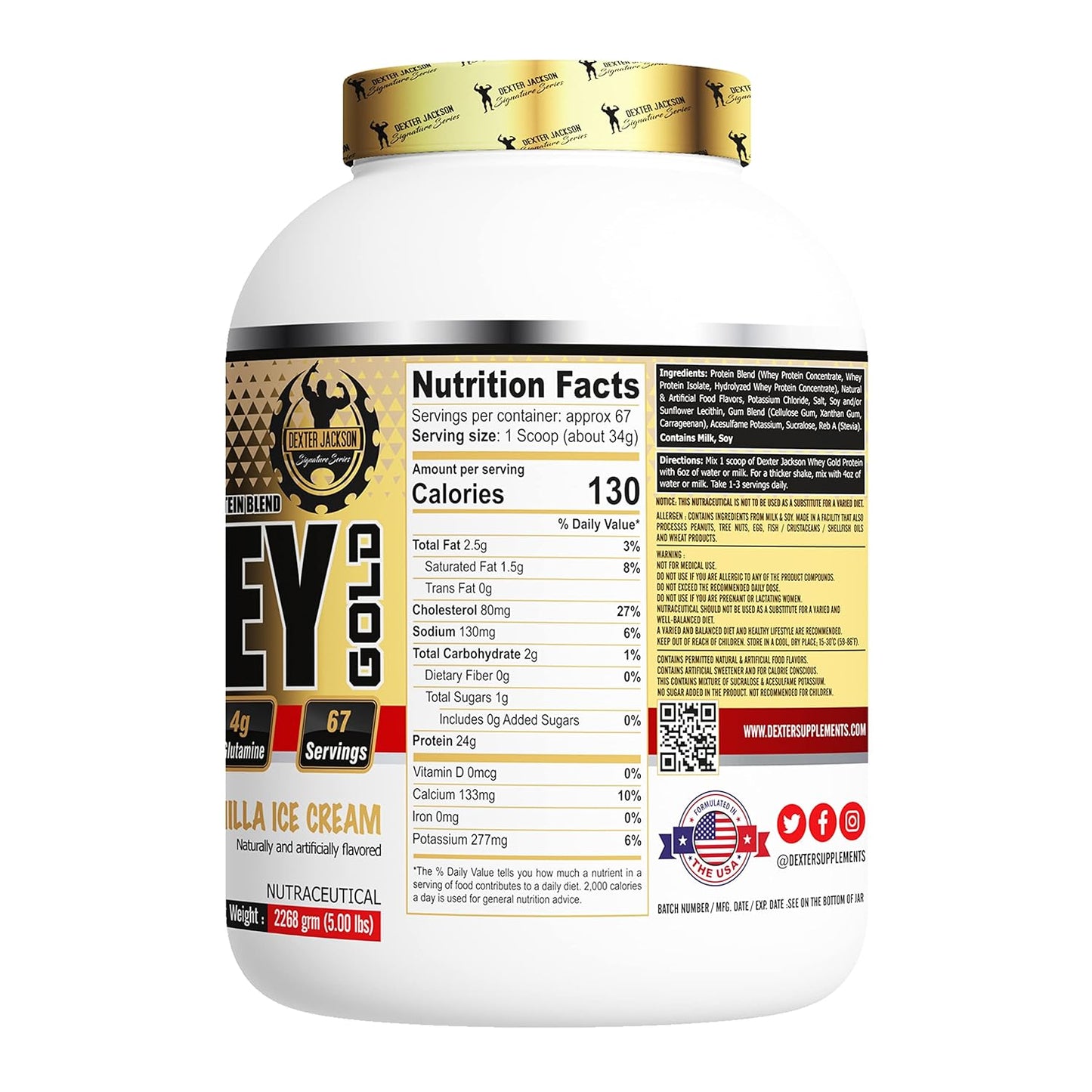 Dexter Jackson Isolate and Hydrolyzed Whey Protein blend Whey Gold, 2.27 kg, 5 lb