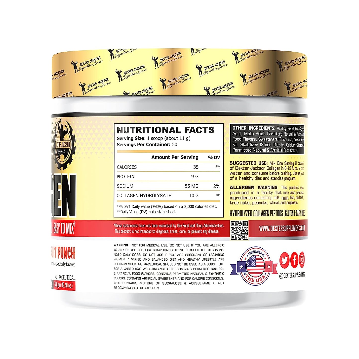 Dexter Jackson Gold Series Collagen, 50 servings, Fruit Punch