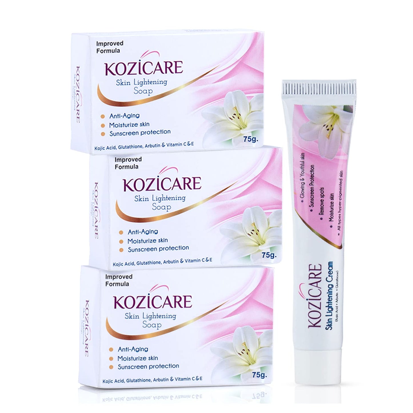 Kozicare Skin Lightening Facial Kit | 3 Soap + 1 Cream Pack