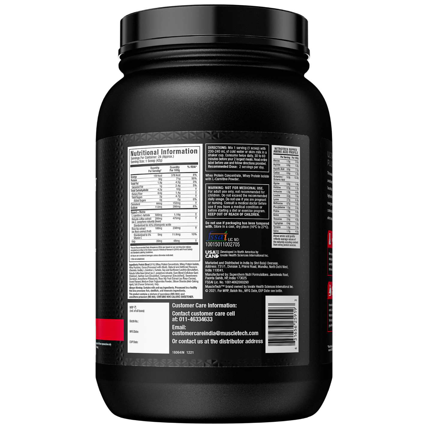 Muscletech Nitrotech Ripped Protein Powder, 907gm