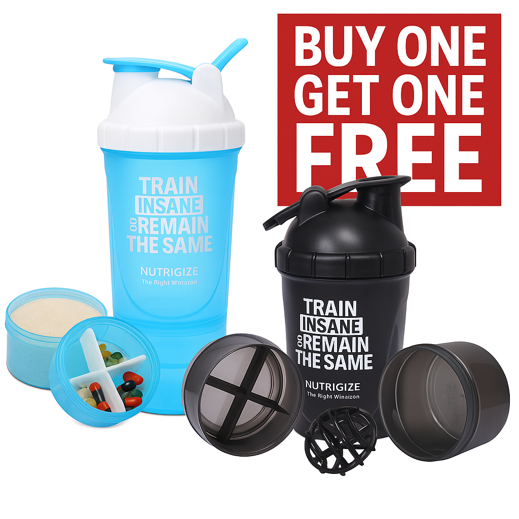 Nutrigize 3-Compartment Shaker Bottle with container For Pills And Powder, 600 ml