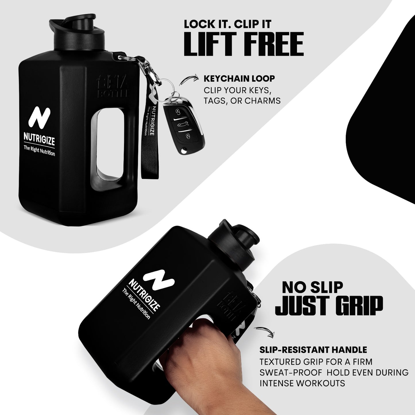 Nutrigize Leakproof Gallon Water Bottle with Handle, 2 Litre