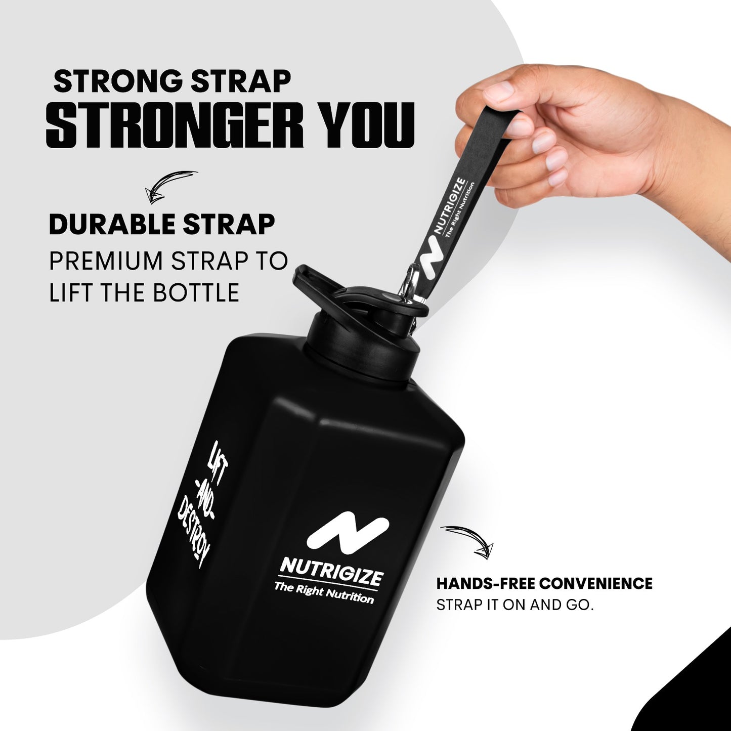 Nutrigize Leakproof Gallon Water Bottle with Handle, 2 Litre