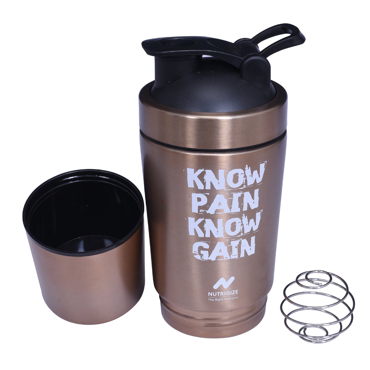 Nutrigize Stainless Steel Shaker Bottle, Protein Shaker with Extra Compartment for storage, 590 ml