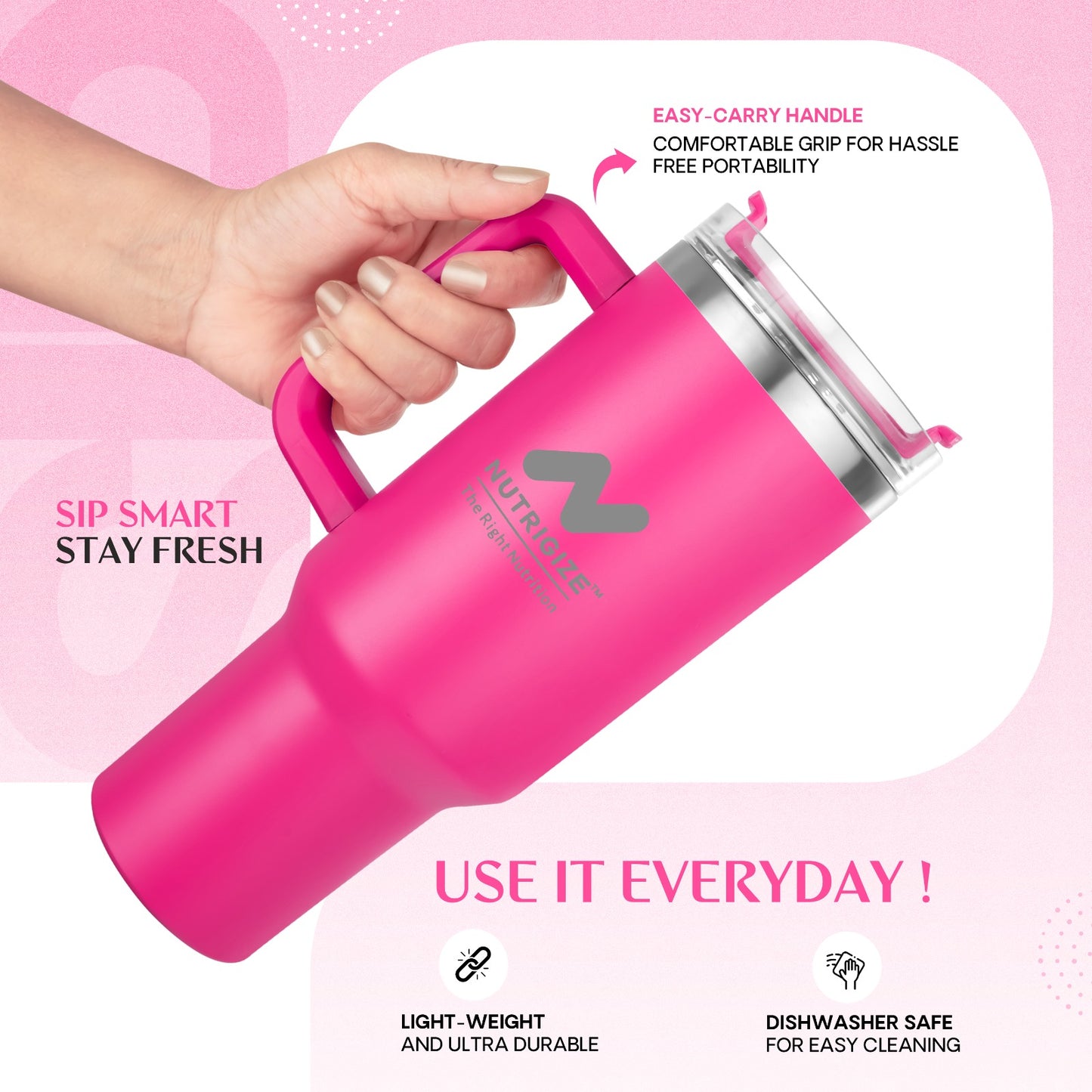 Nutrigize Stainless Steel Tumbler with Steel Straw (Hot & Cold), 1200 ml