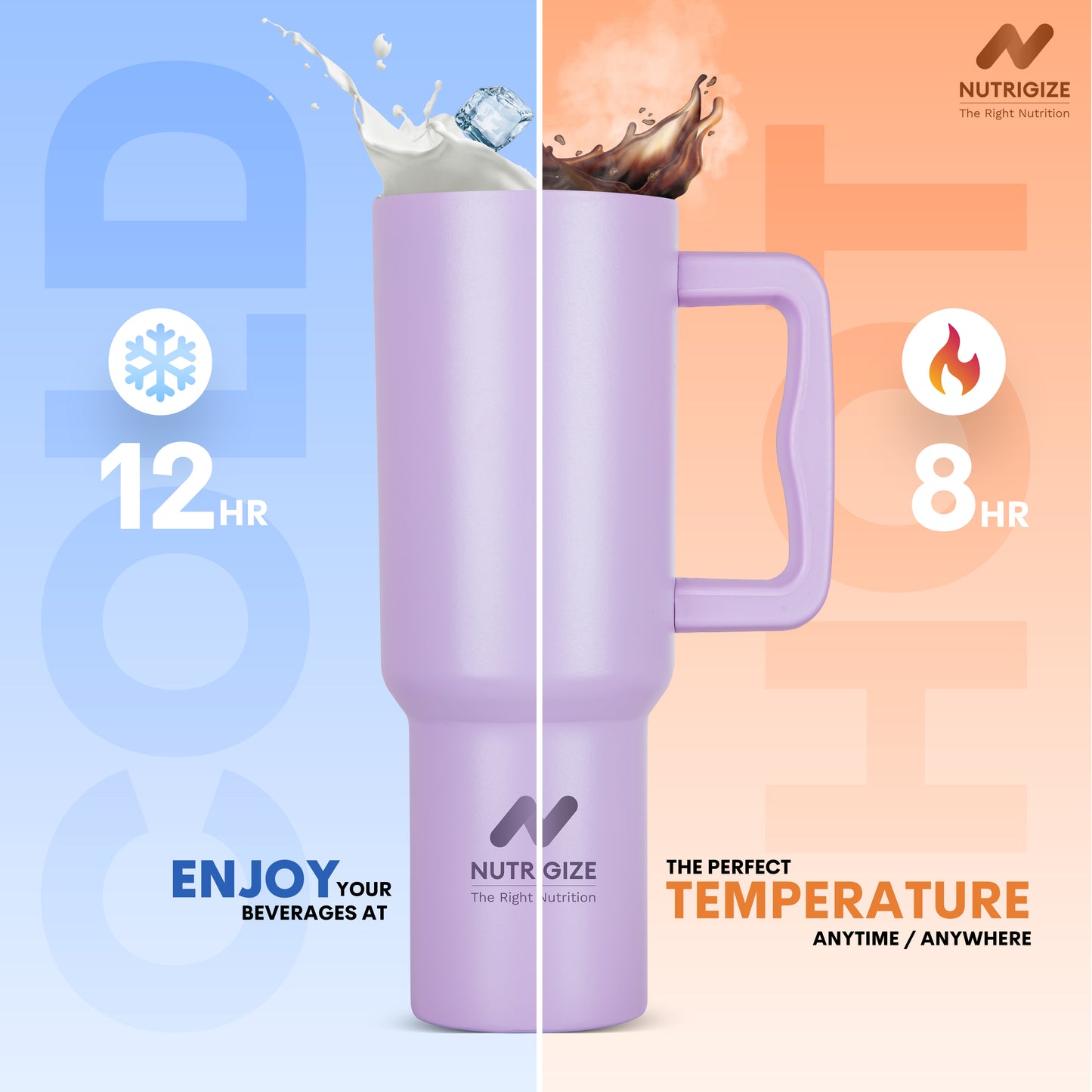 Nutrigize Stainless Steel Tumbler with Straw & Cleaner (Hot & Cold), 1200 ml