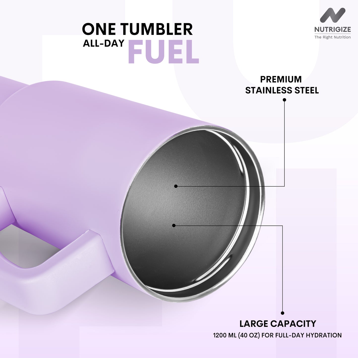 Nutrigize Stainless Steel Tumbler with Straw & Cleaner (Hot & Cold), 1200 ml