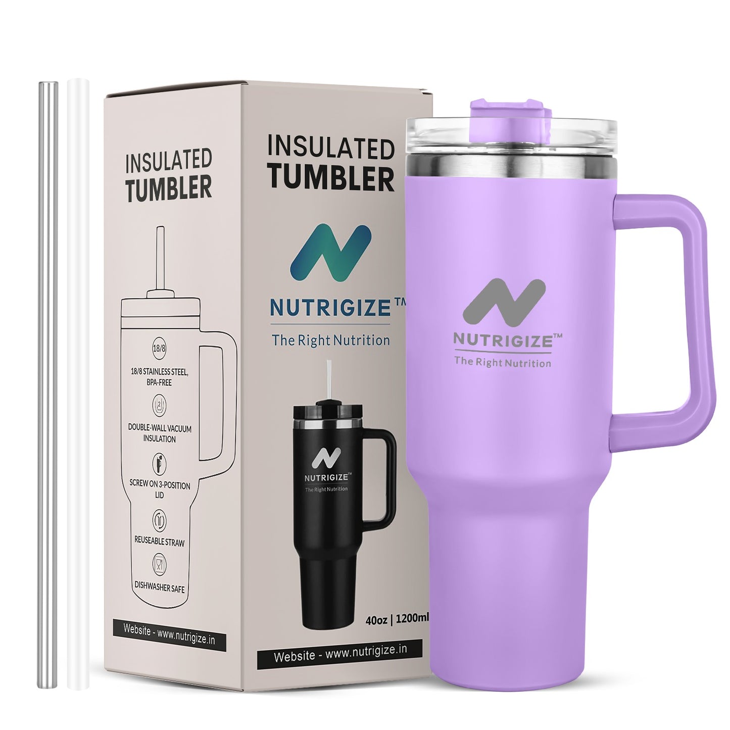 Nutrigize Stainless Steel Tumbler with Steel Straw (Hot & Cold), 1200 ml