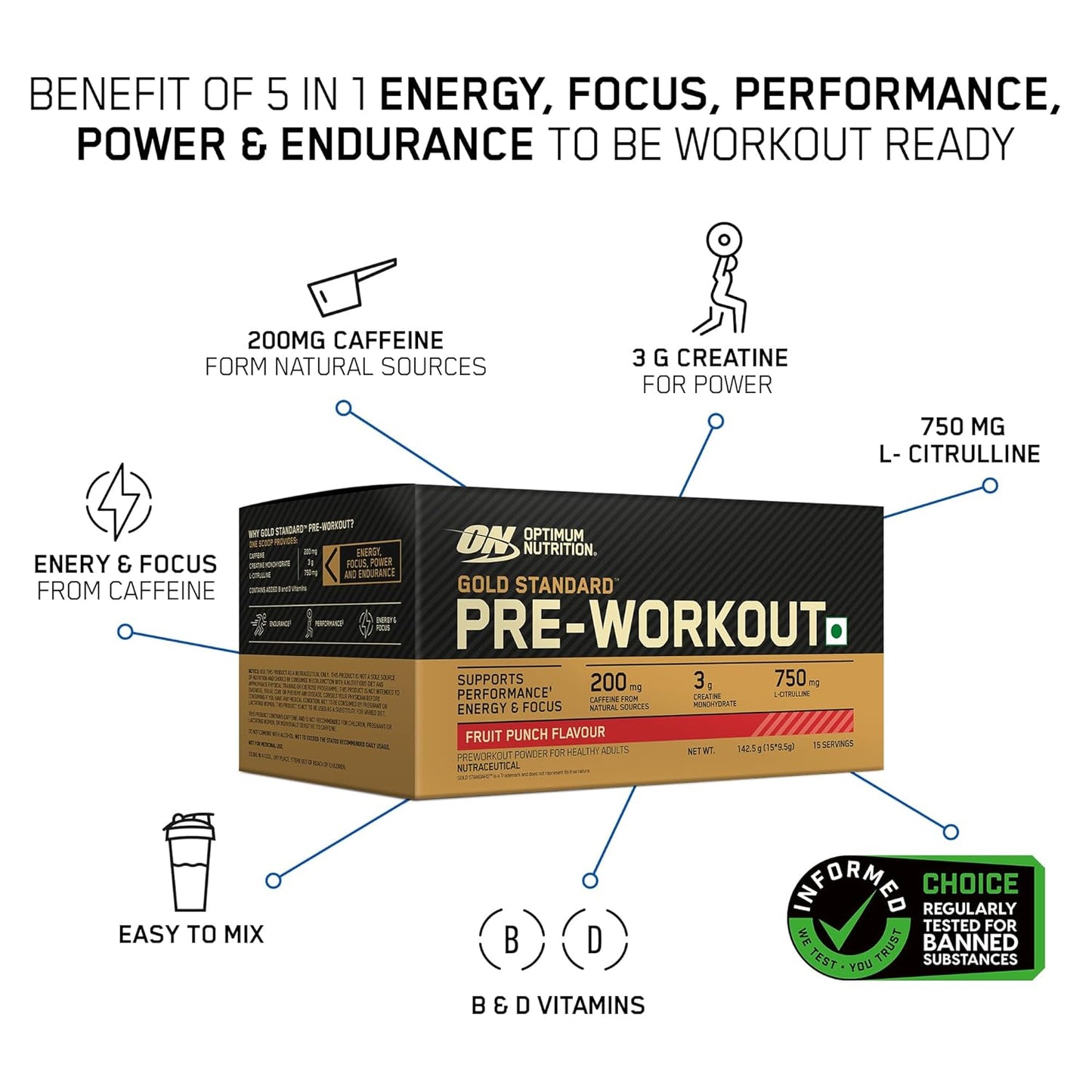 Optimum Nutrition (ON) Gold Standard Pre-Workout, 15 servings pack