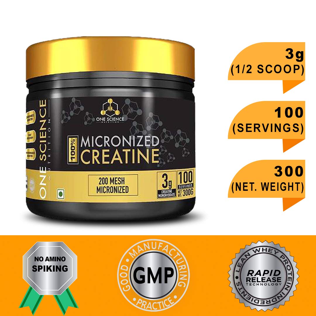 One Science Micronized Creatine Monohydrate Powder, 300gm, 100 servings