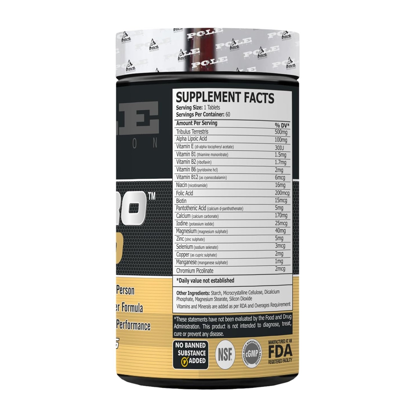 Pole Nutrition Testro Gold for Muscle Growth & Performance, 60 Tablets