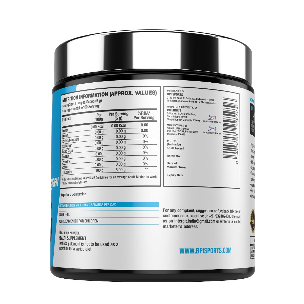 BPI Sports Best Glutamine 250gm, 50 servings, Made in USA - BPI Sports -