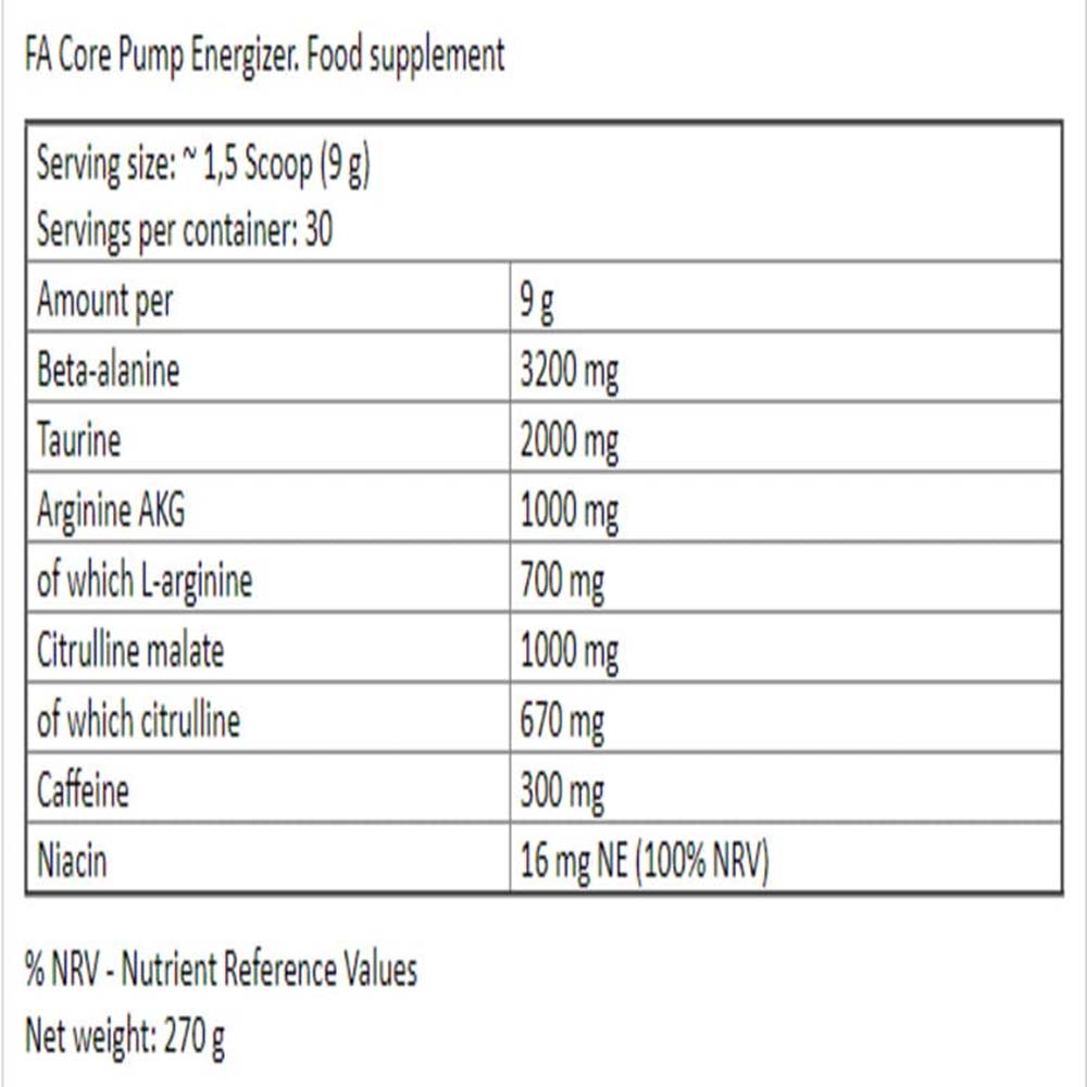 FA Core Pump Energizer Pre-workout, 270gm, 30 servings - Fa Core -