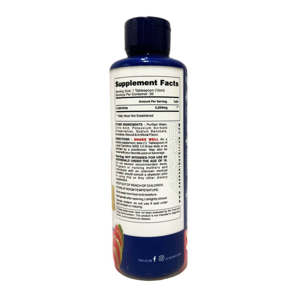 Gaspari Nutrition Liquid Carnitine 3200mg, 30 servings - Gaspari - Gasp_LCarni_BluRasp