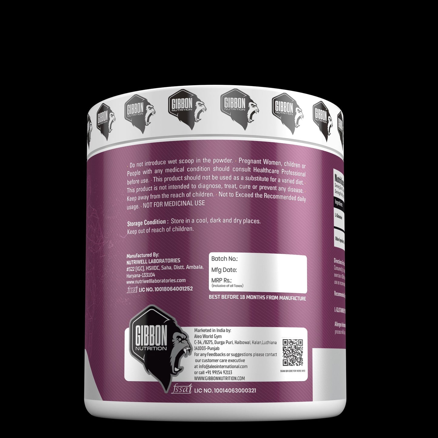 Gibbon Nutrition Glutamine Powder, 50 servings - Gibbon Nutrition -
