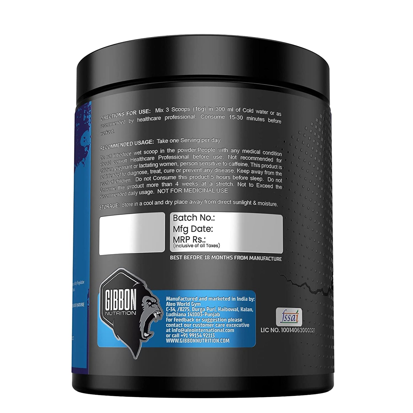 Gibbon Nutrition Jolt Xtreme Pre workout, 25 servings