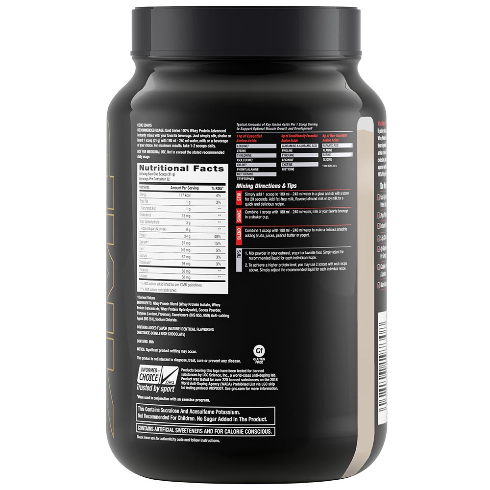 GNC AMP Gold Series 100% Whey Protein Advanced | Double Rich Chocolate - GNC -