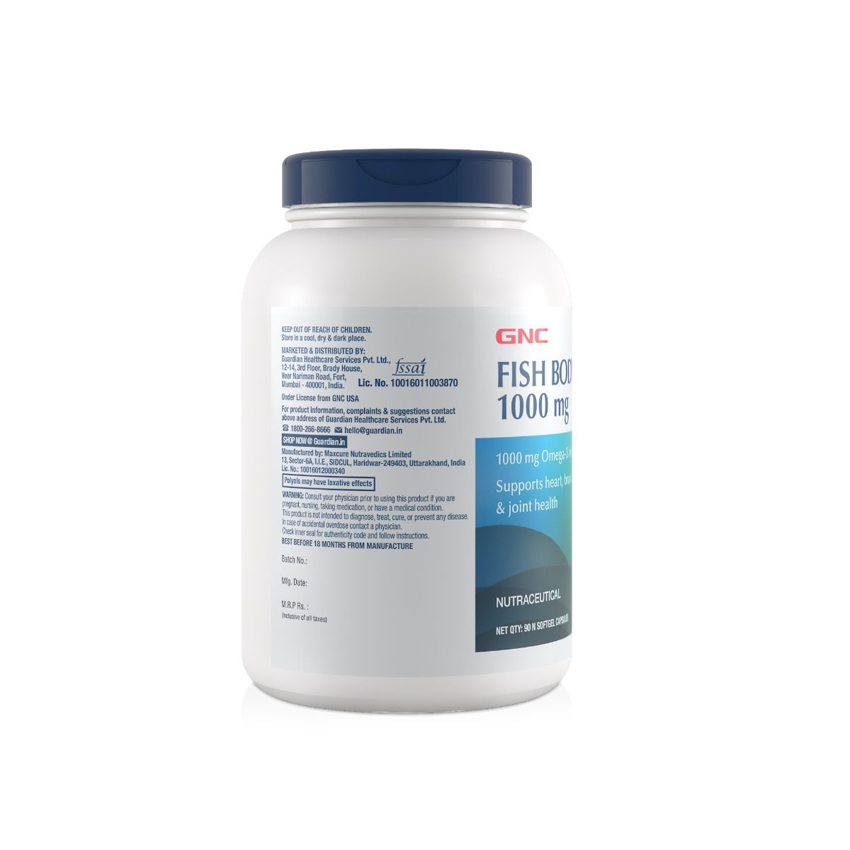 GNC Fish Body Oil 1000mg, 90 Softgels