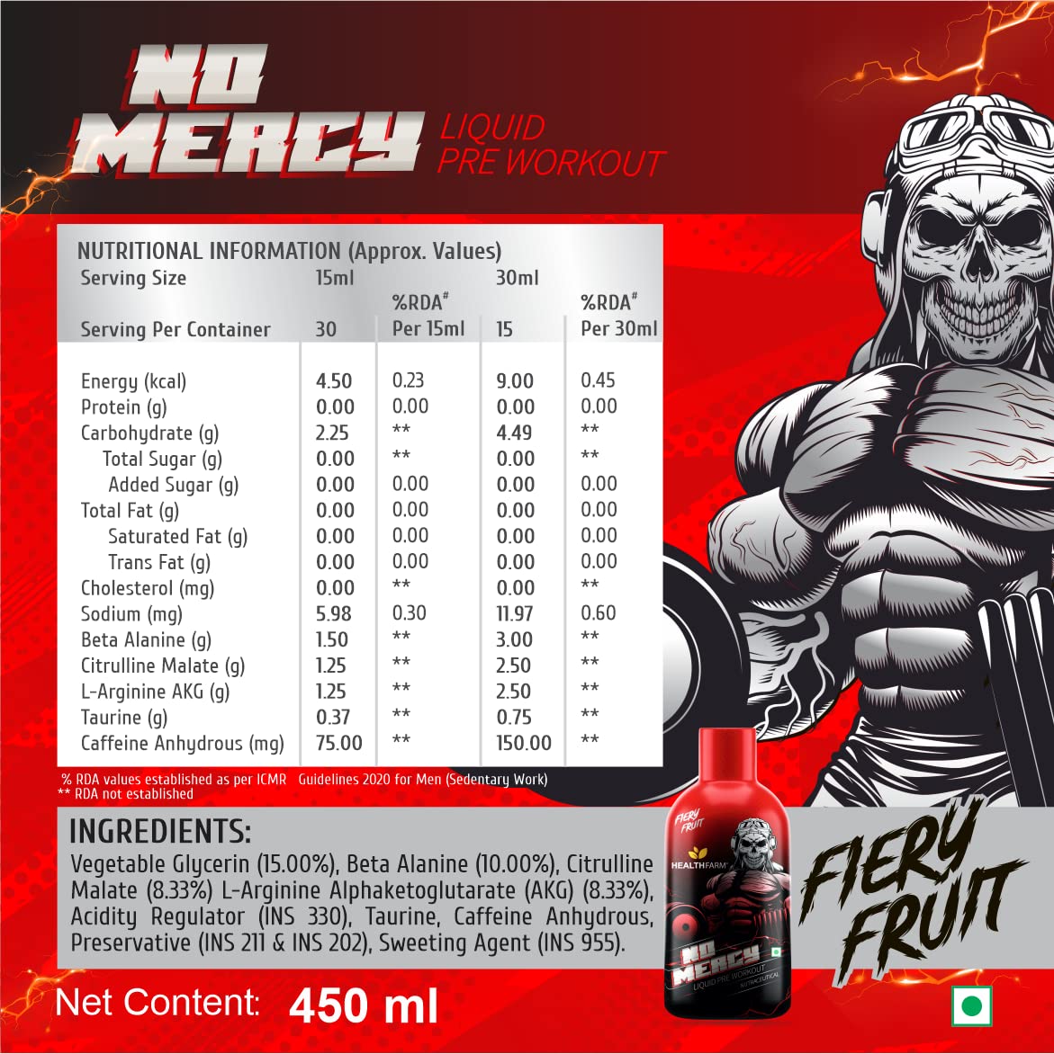 Healthfarm No Mercy liquid pre-workout 450ml