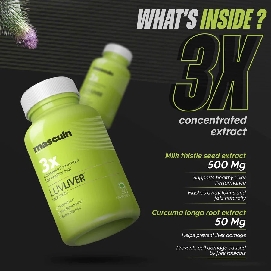 Masculn Liver Detox Supplement With Milk Thistle For Healthy Liver, 60 Capsules - Masculn -