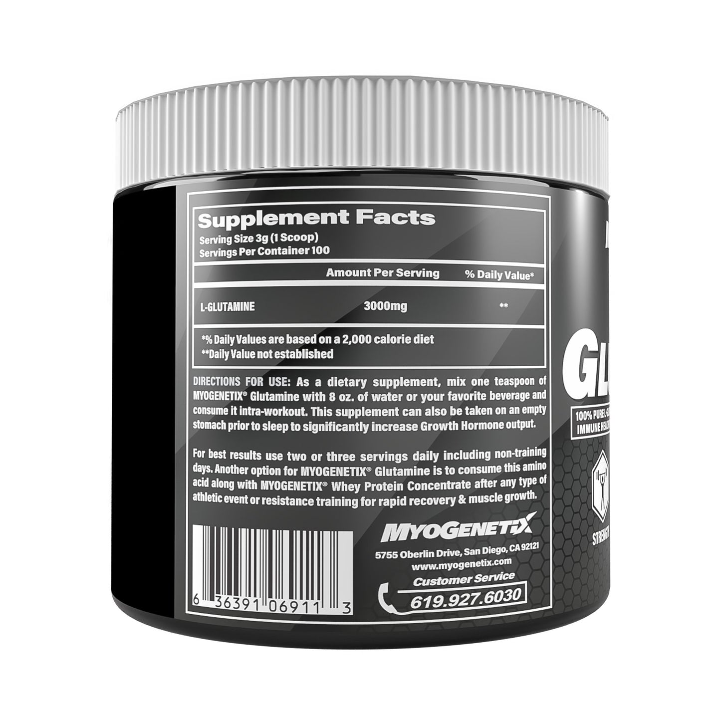 Myogenetix® Platinum Series GLUTAMINE 300 gm, 100 Servings - Myogenetix - Myo_Gluta