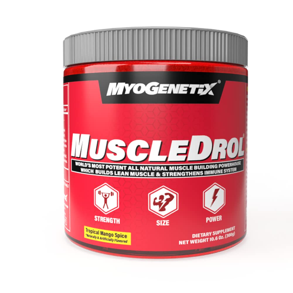 Myogenetix MUSCLEDROL, All Natural Muscle Building Powerhouse Which Builds Lean Muscle, Tropical Mango Spice, 60 Servings | - Myogenetix -