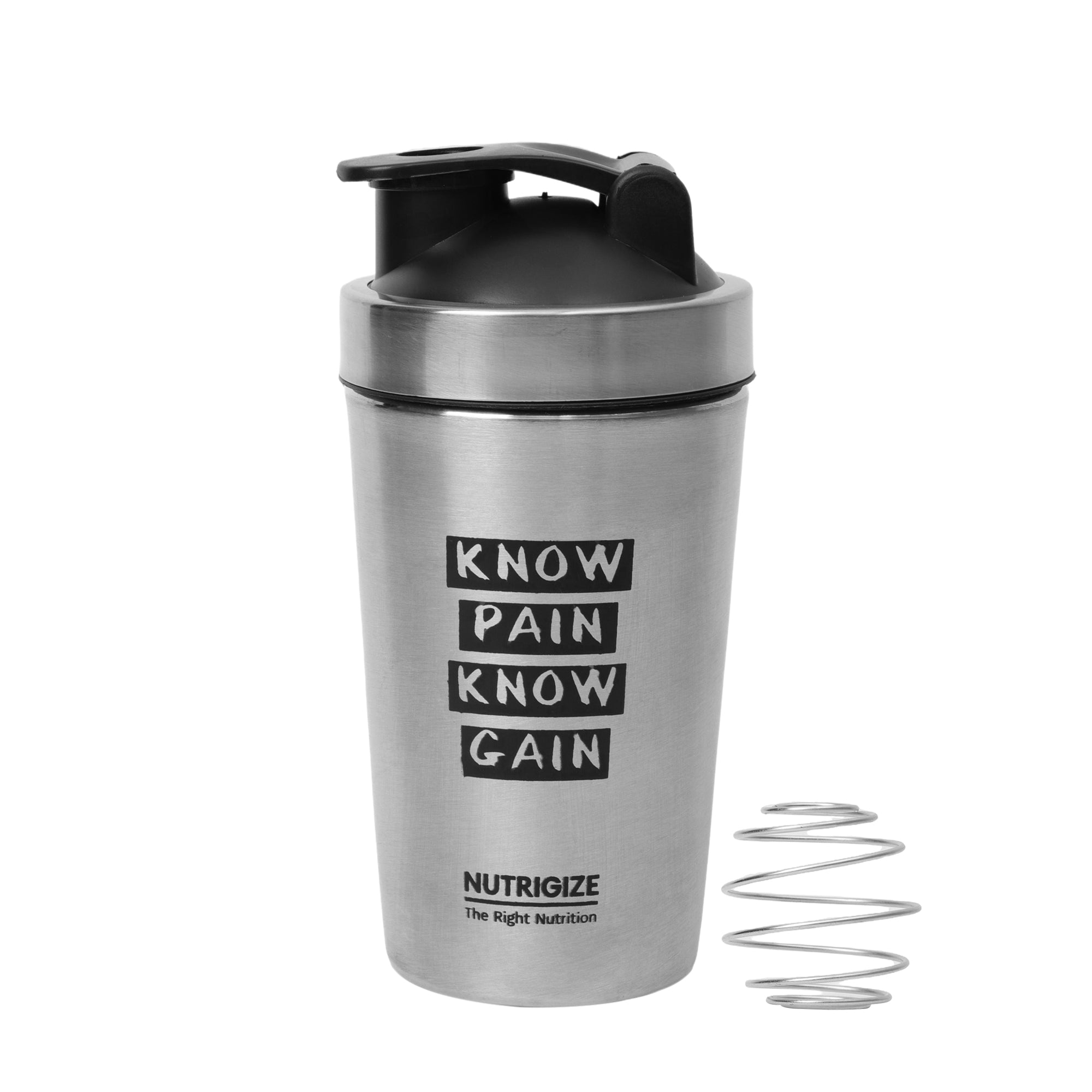 Nutrigize 590ml Stainless Steel Shaker Bottle for Protein & Supplements | Leakproof Gym Shaker