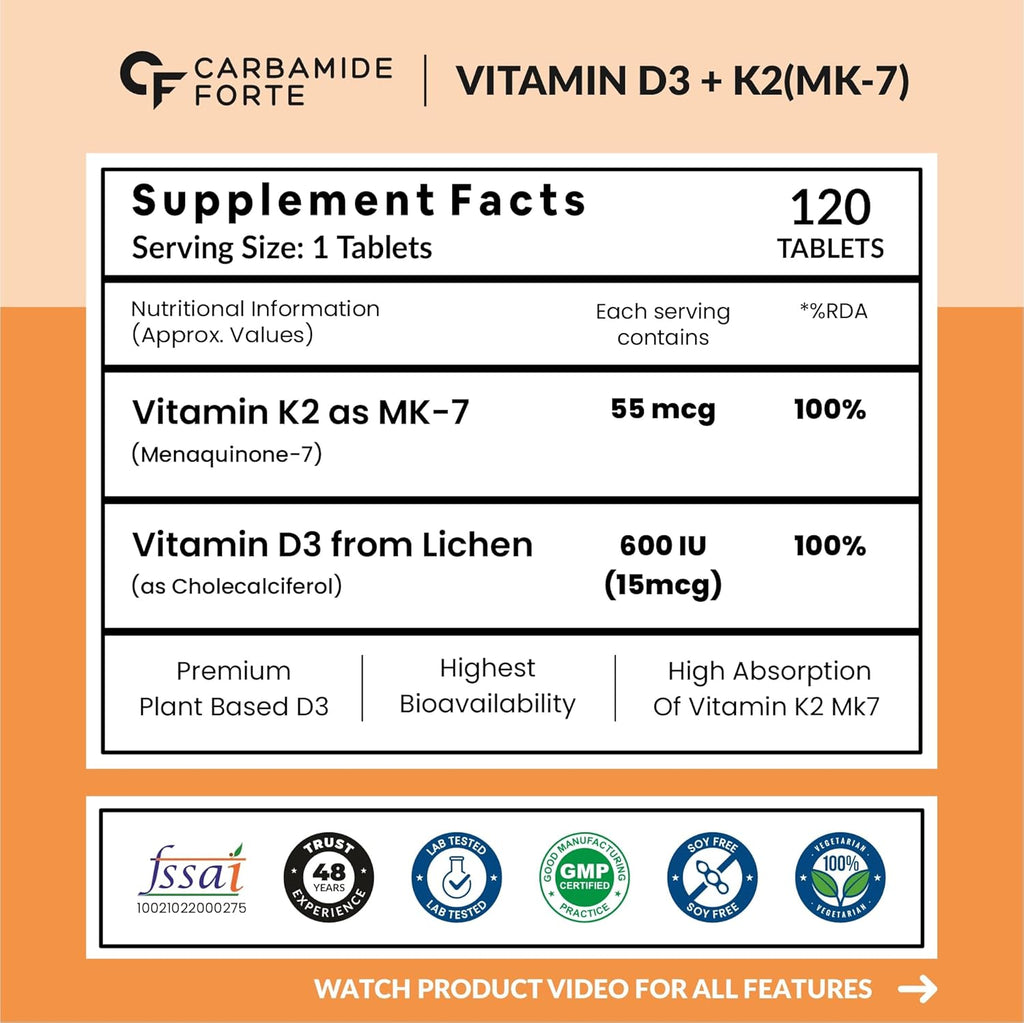 Carbamide Forte Vitamin D3 K2 for wellness, 120 tablets