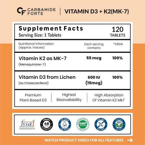 Carbamide Forte Vitamin D3 K2 for wellness, 120 tablets