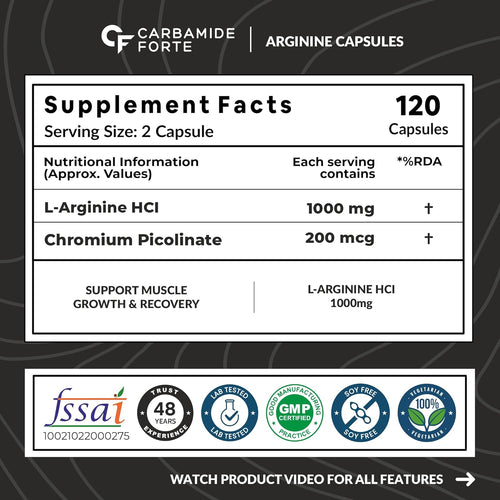 Carbamide Forte L-arginine HCl 1000mg, 120 capsules
