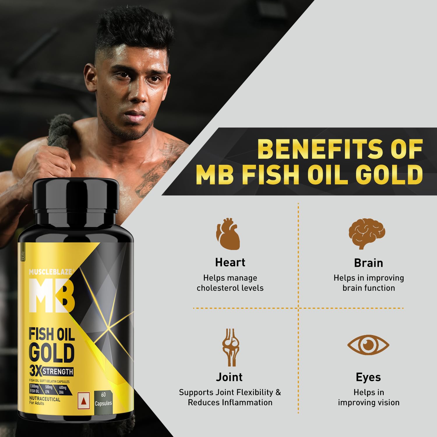 MuscleBlaze Omega 3 Fish Oil Gold 3x, 60 Capsules