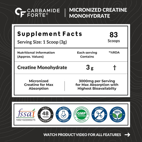 Carbamide Forte Creatine Monohydrate Unflavoured 250gm, 83 servings