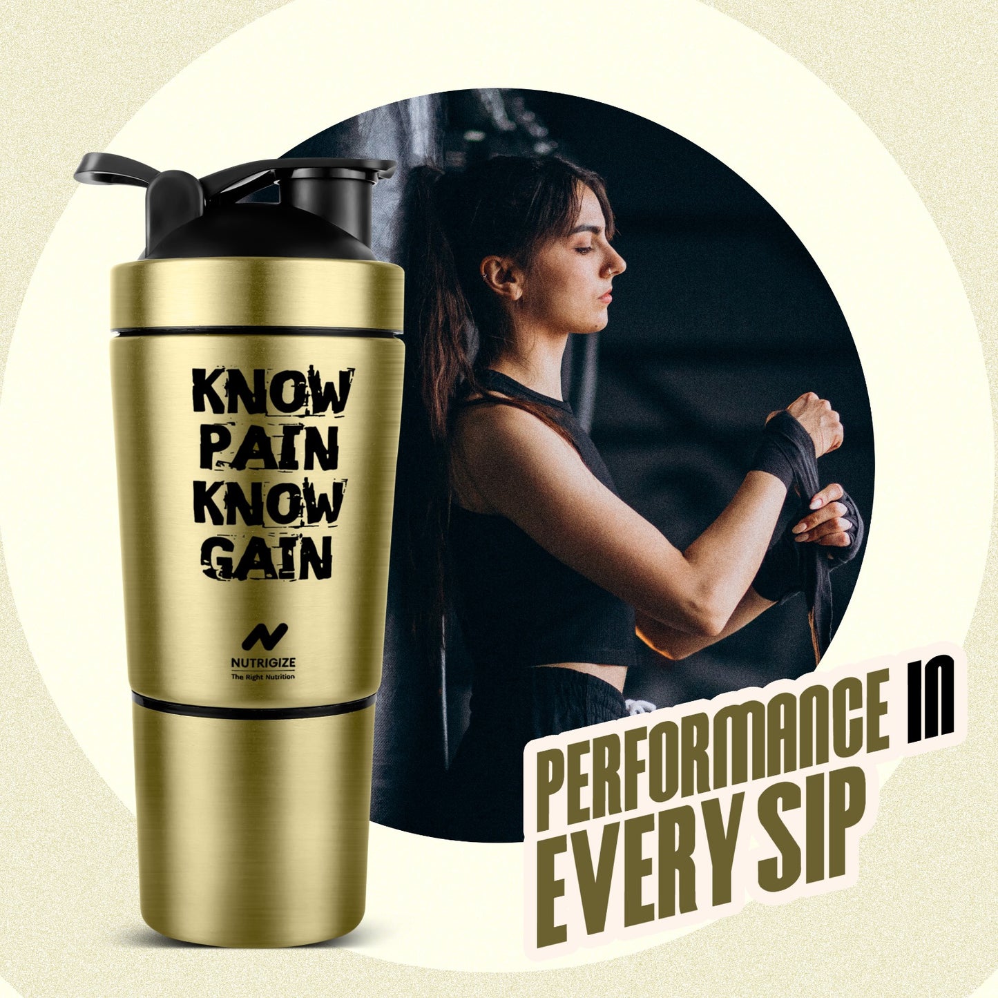 Stainless Steel Protein Shaker Bottle 590ml with Storage | Nutrigize