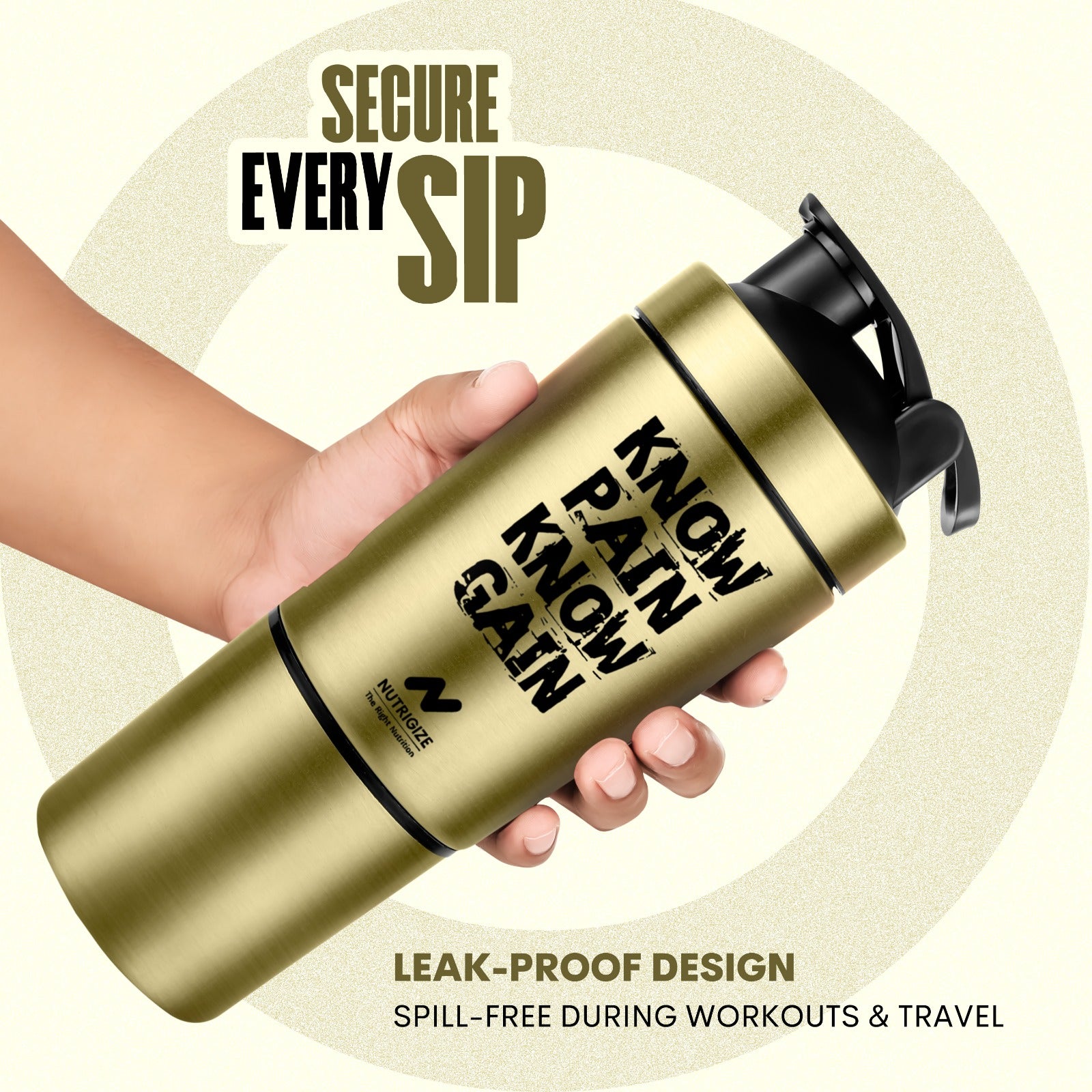 Stainless Steel Protein Shaker Bottle 590ml with Storage | Nutrigize