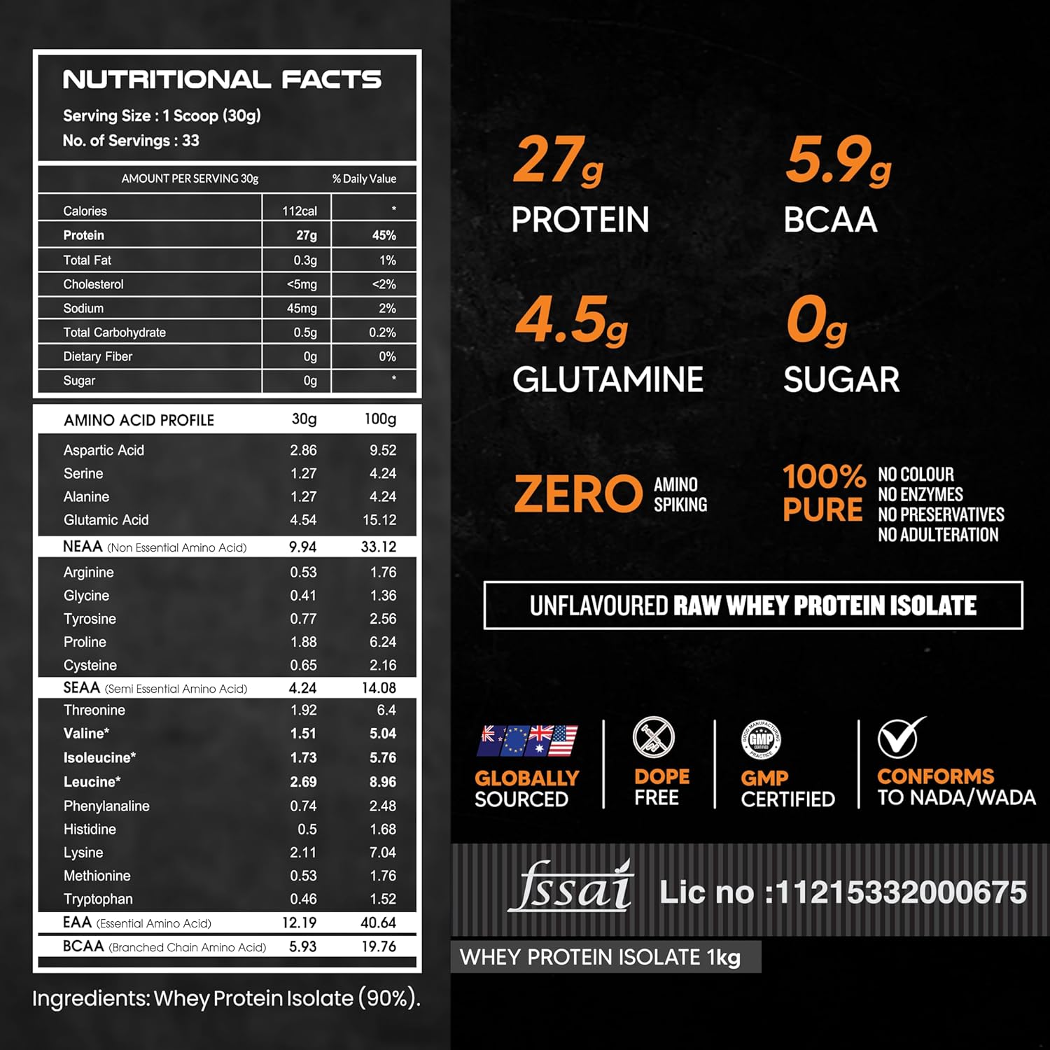 As-it-is Whey Protein Isolate 90% - 1kg, Unflavoured