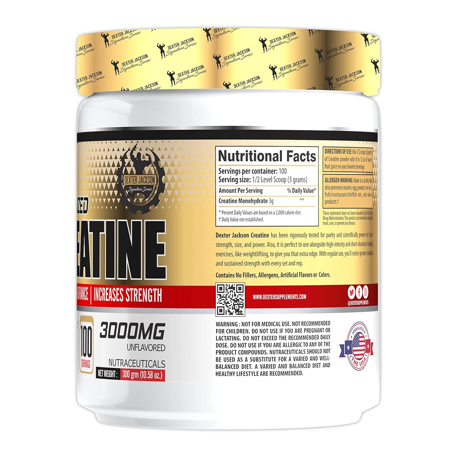 Dexter Jackson Micronized Creatine, 300gm, 100 servings