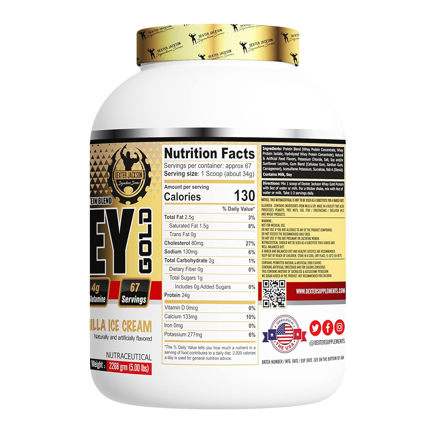 Dexter Jackson Isolate and Hydrolyzed Whey Protein blend Whey Gold, 2.27 kg, 5 lb