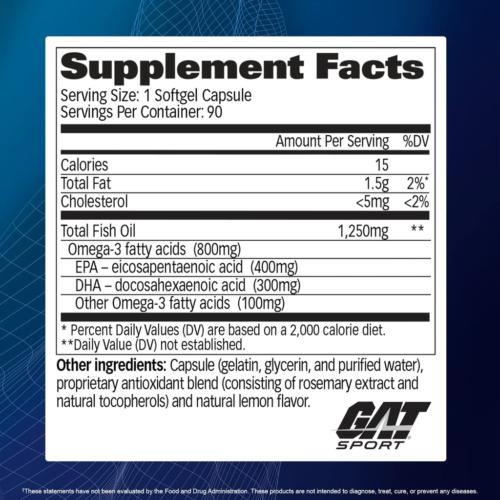 GAT Essentials Omega-3 Purified Fish Oil, 90 Count