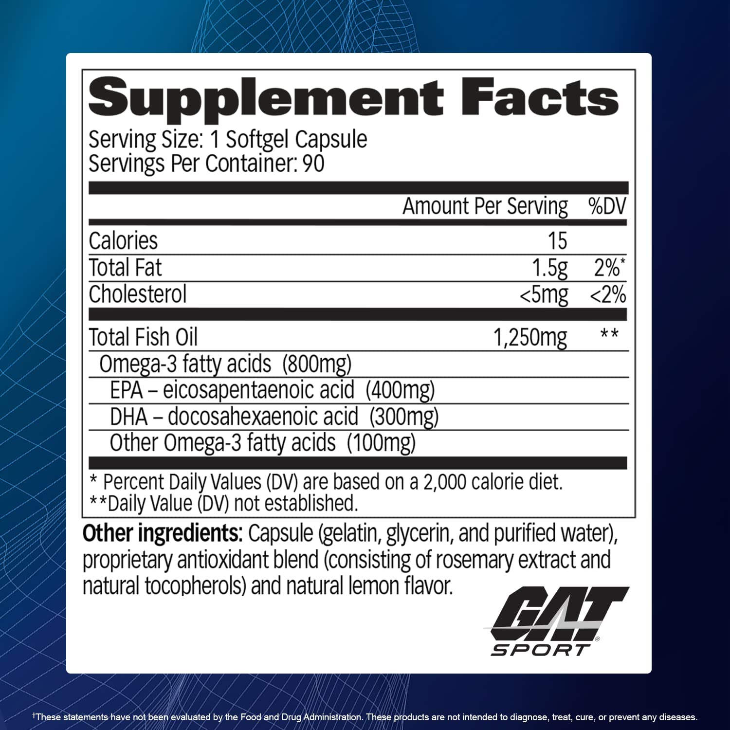 GAT Essentials Omega-3 Purified Fish Oil, 90 Count