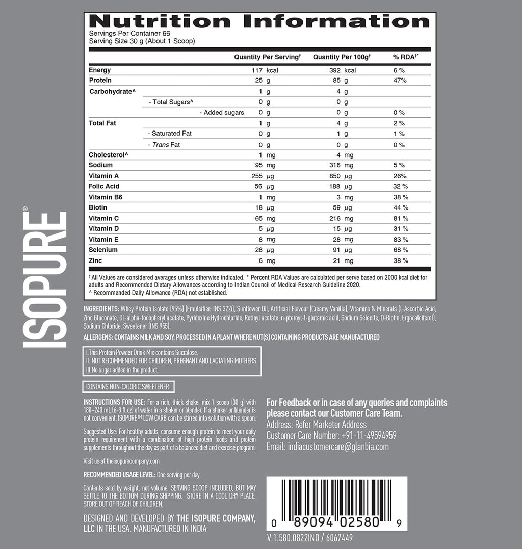 Isopure Low Carb 100% Whey Protein Isolate