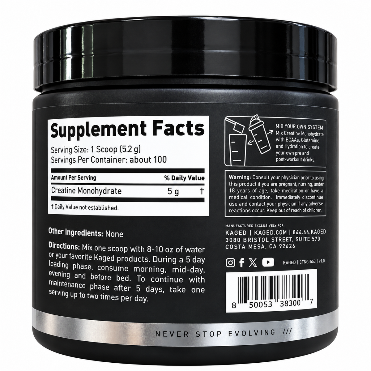 Kaged Creatine Monohydrate Powder – Unflavoured, 520g, 100 Servings