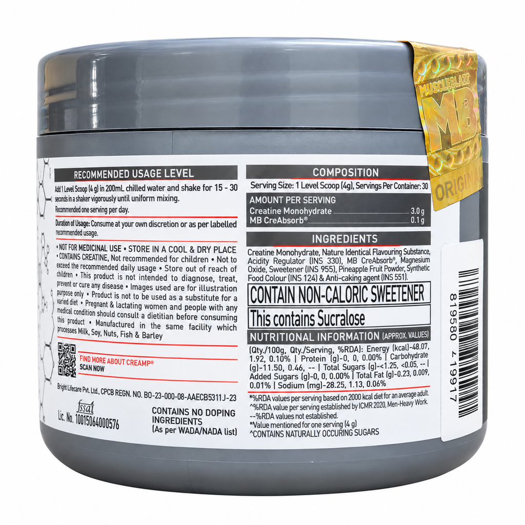 MuscleBlaze Creatine Monohydrate CreAmp | Micronised Creatine Powder