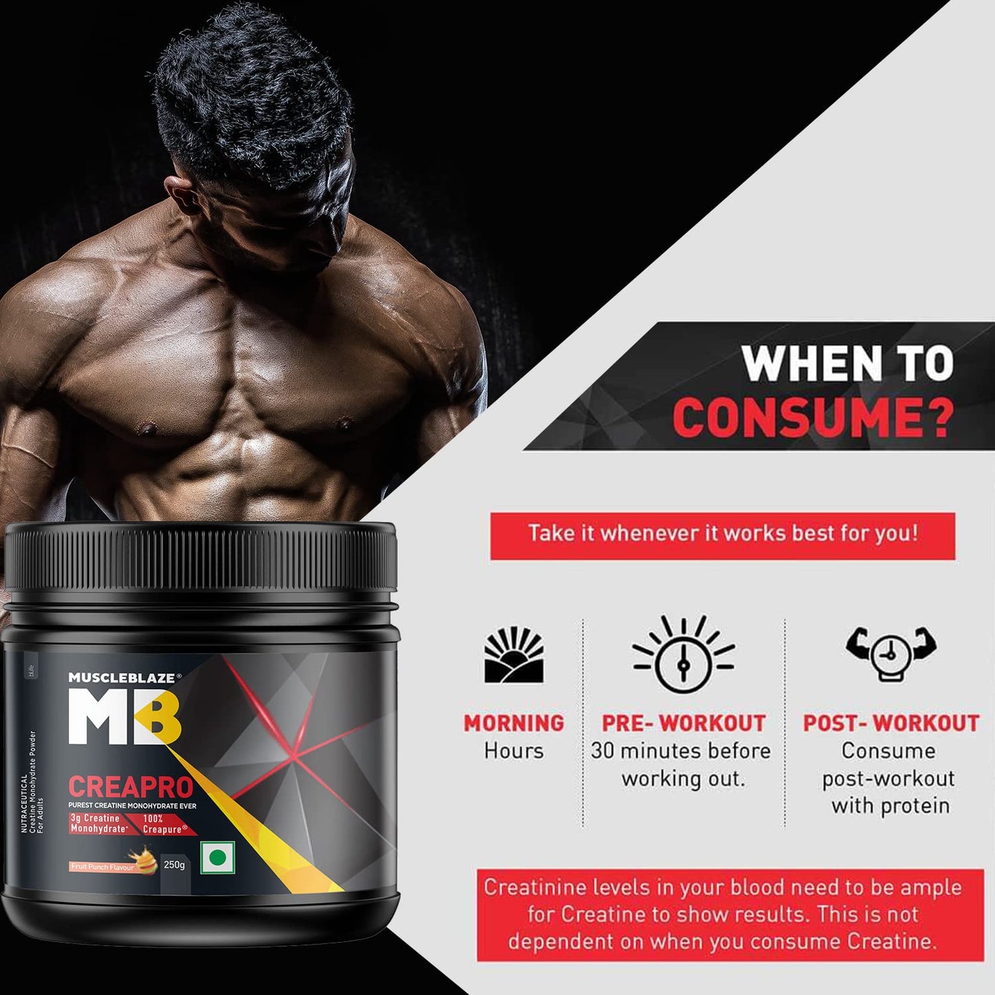 MuscleBlaze CreaPRO Creatine with Creapure® Powder from Germany, 250 gms, 62 servings