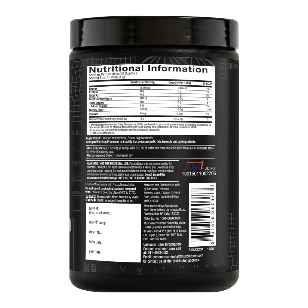 Muscletech Creatine Monohydrate 400g, Unflavoured, 129 Servings